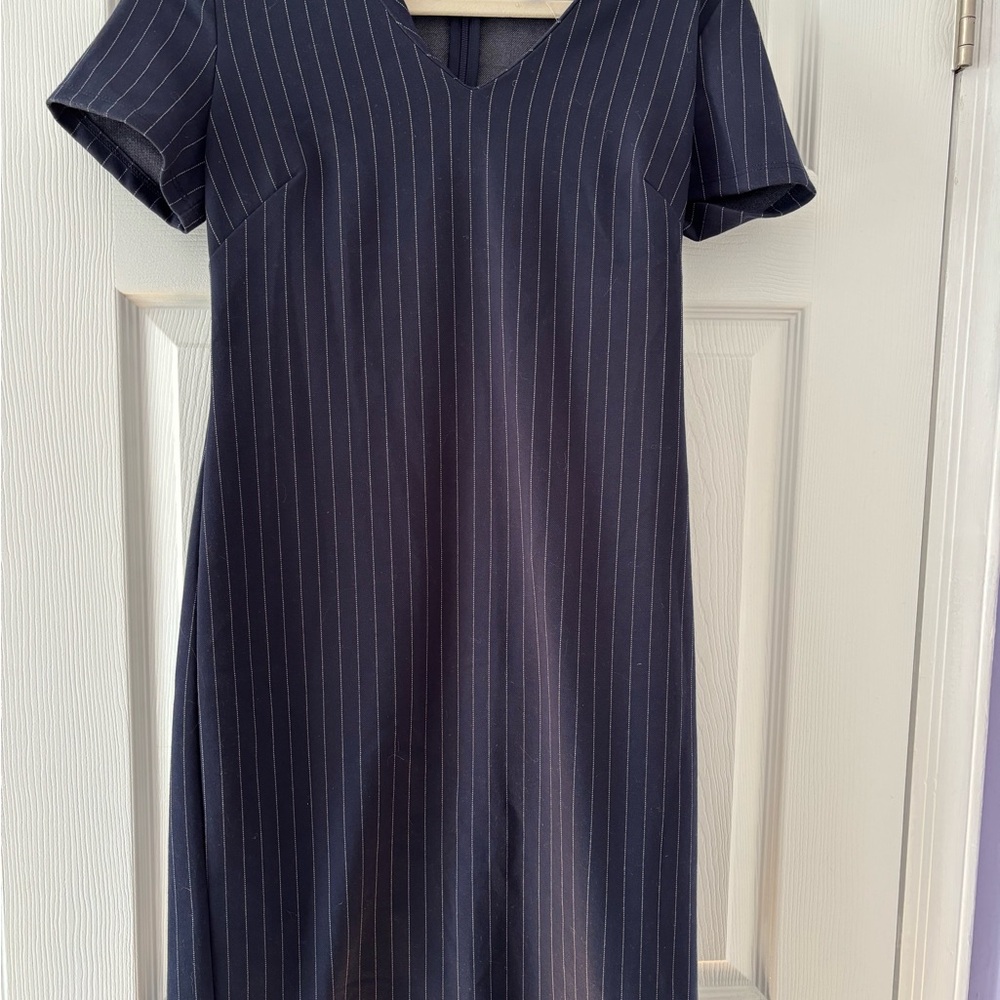 Elegant Navy Pinstripe Dress